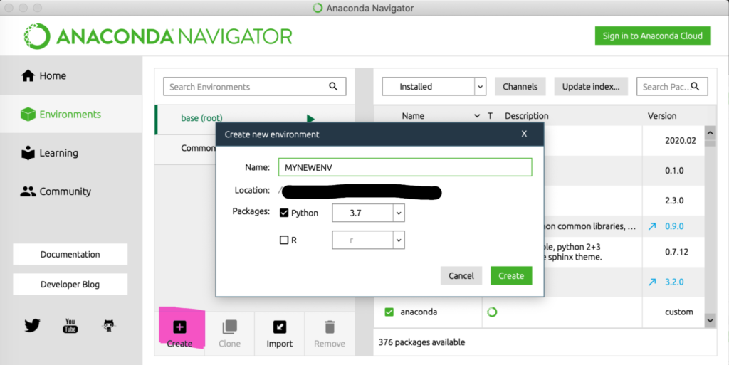 Anaconda - Creating new virtual environments
