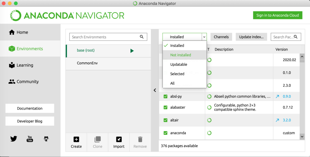 Anaconda - Installed packages